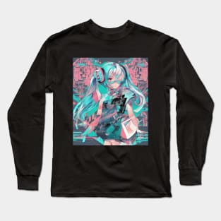 Pixel Serenade: Miku's Anime Reverie Long Sleeve T-Shirt